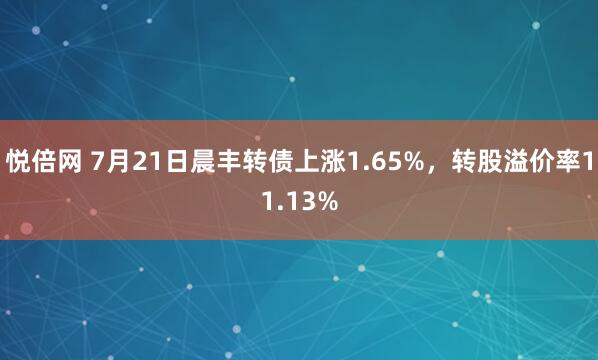 悦倍网 7月21日晨丰转债上涨1.65%，转股溢价率11.13%